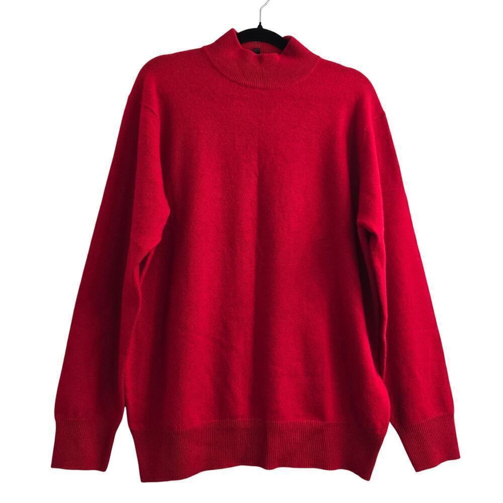 NWT Women's Red Cashmere Sweater M Mock Neck Classic Holiday Christmas Luxury